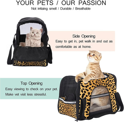 Airline Approved Soft Sided Pet Carrier, Leopard Print Background Travel Bag for Cats & Dogs, Durable, Breathable Airplane, Car Train, Multi-Colored 09, 17X10X11.8 In43X26X30 Cm