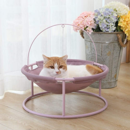 Cat Hammock Elevated Cat Bed with Steel Frame and Teaser Toy Ball, Detachable Washable and Cozy Hammock for Indoor Lounge