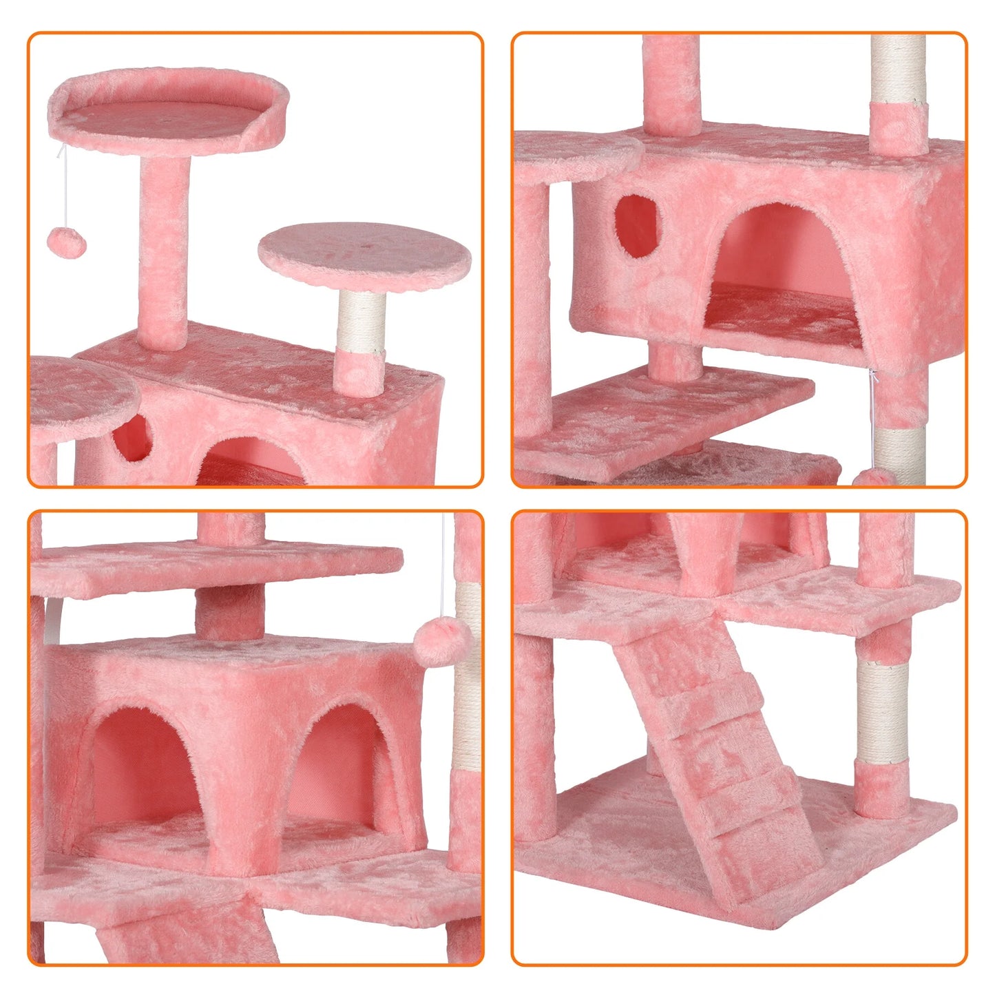 55'' Multi-Level Cat Tree Condo Cat Tower W/Scratching Posts & Plush Perch, Pink