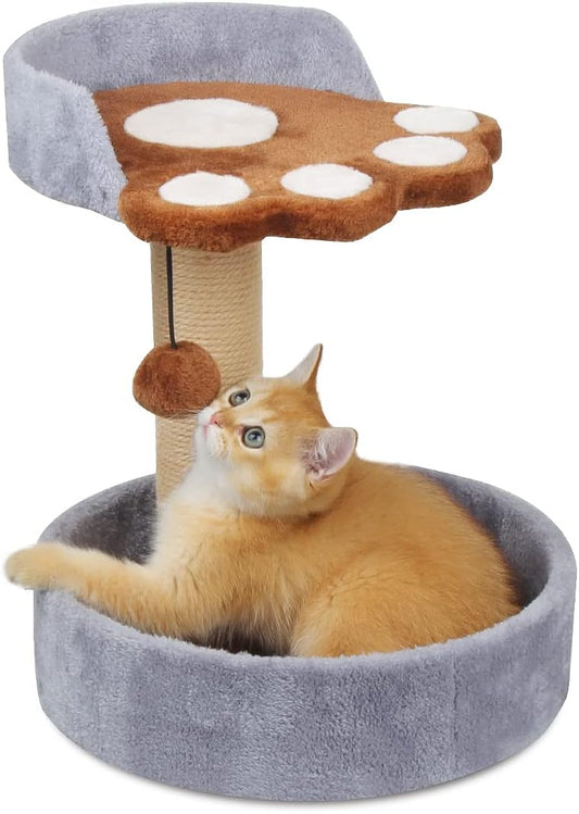 Kitten Tree Cat Paw Cat Tree for Indoor Cats Small Kitten Tree Towers Tower with Scratching Post Cat Activity Tree(Gray-Brown)