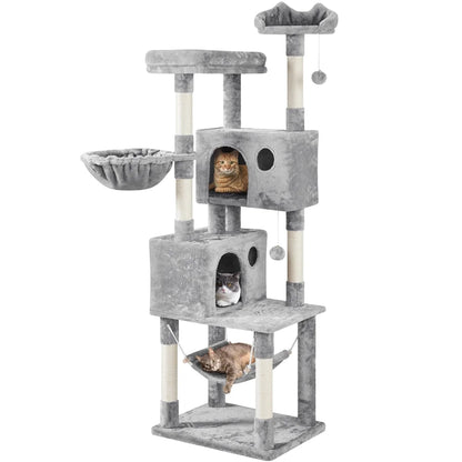 73"H Multi-Level Cat Tree Tower with Condos and Perches, Light Gray