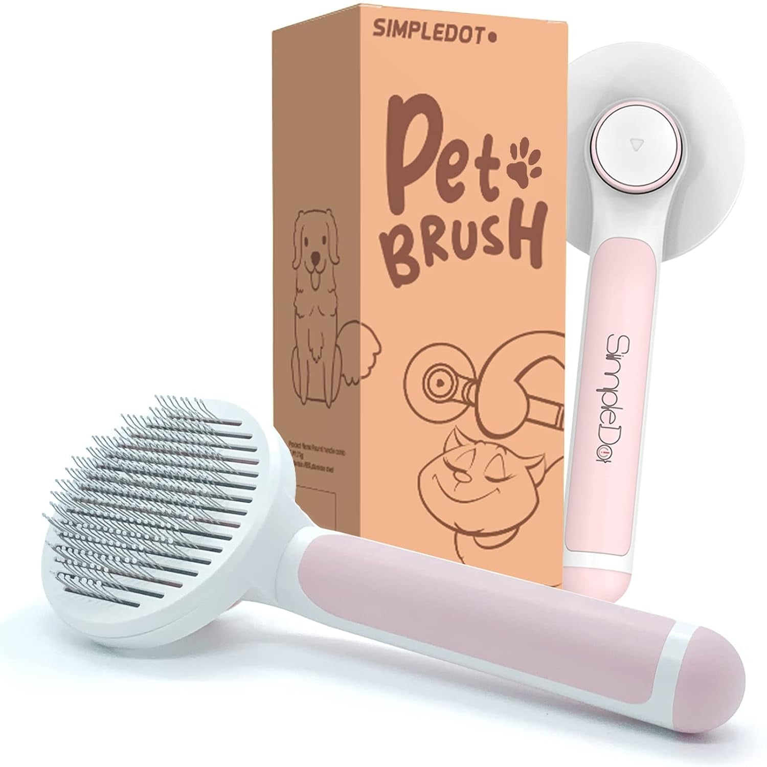 Pet Grooming Brush, Self Cleaning Slicker Brush for Dogs and Cats, Removes Undercoat Loose Hair, Mats, Tangled and Dirt, Massages, All Hair Types (Pink)