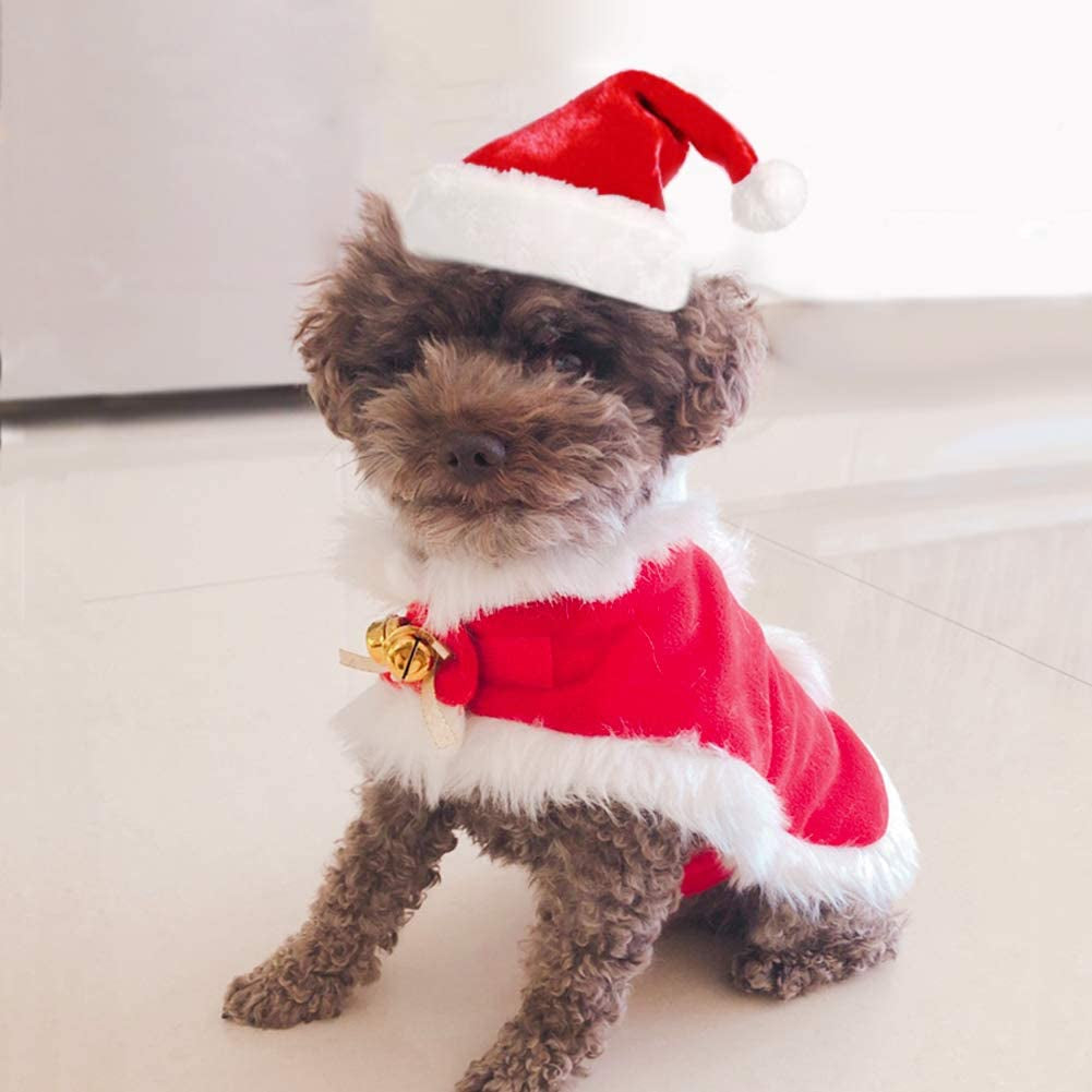 Pet Christmas Costume Cat Santa Outfit Small Dog Xmas Hat with Cloak Set Cat New Year Apparel