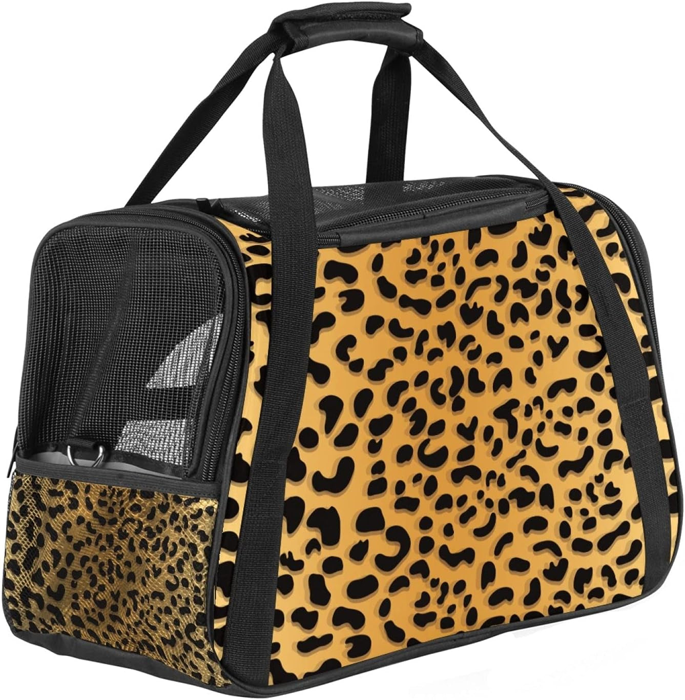 Airline Approved Soft Sided Pet Carrier, Leopard Print Background Travel Bag for Cats & Dogs, Durable, Breathable Airplane, Car Train, Multi-Colored 09, 17X10X11.8 In43X26X30 Cm