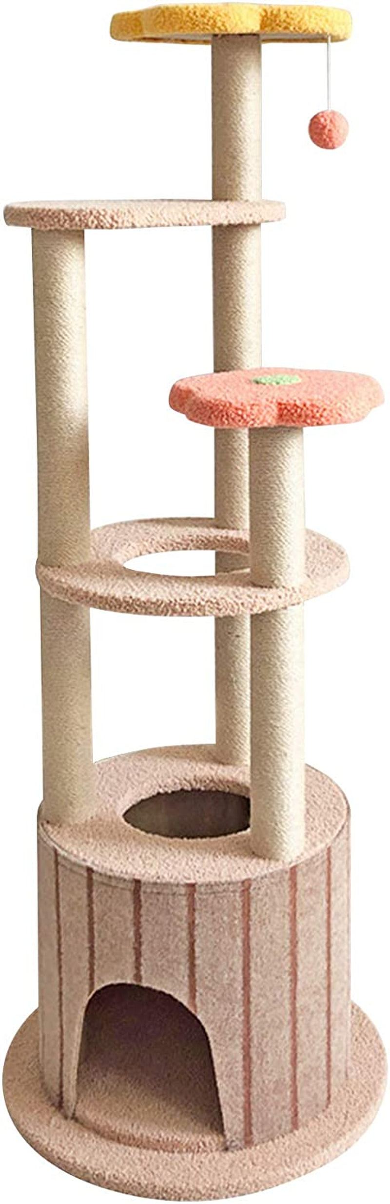 51In Cat Tree Multi-Level Cat Tower Cat Condo Cat Activity Tree with Sisal Scratching Post Cat Climbing Flower Tower House for Cats Kittens Pets 6 Layers(Light Brown&Red&Yellow)