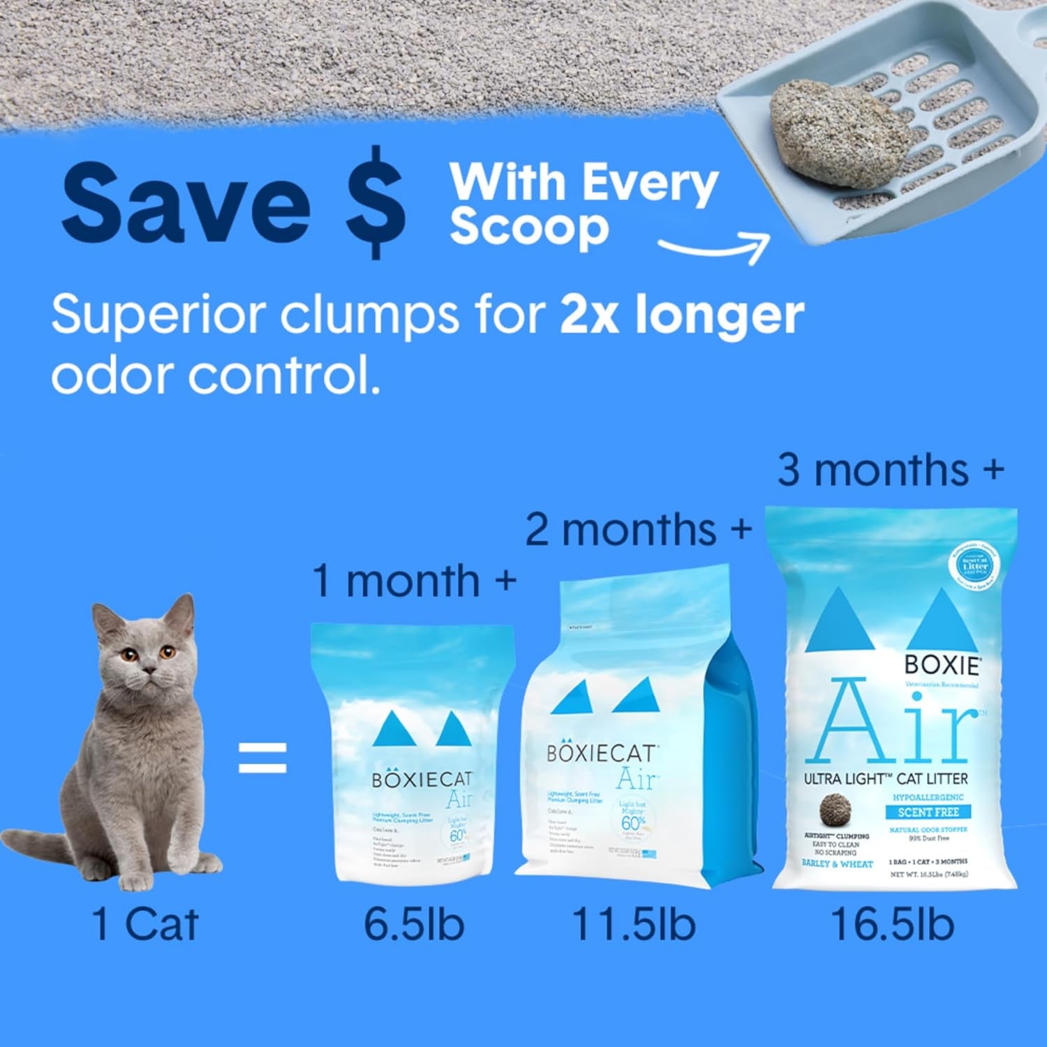 Boxie® Unscented 30 Day Natural Odor Control Cat Litter, 6.5Lb Lightweight Plant Based Kitty Litter