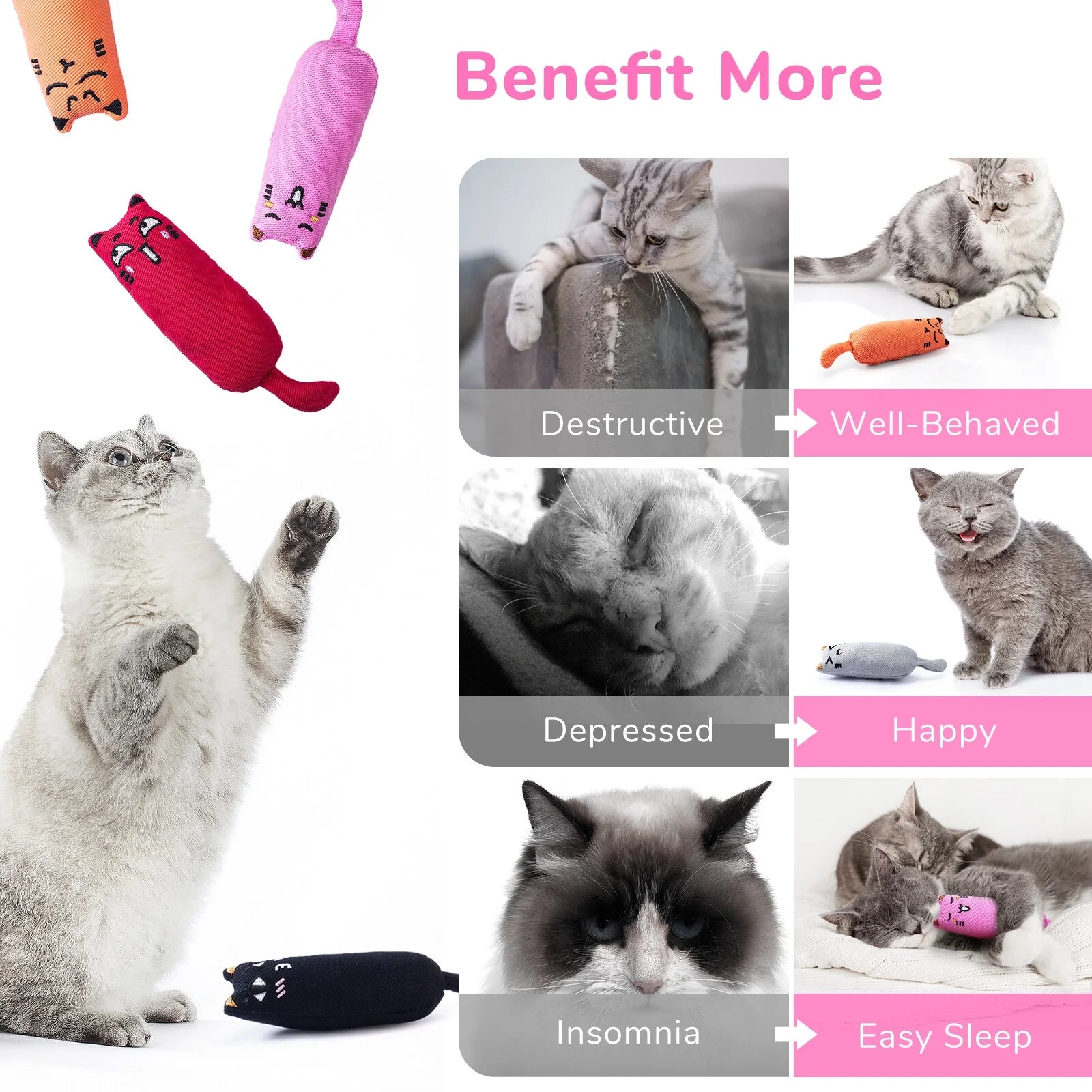 5PCS Christmas Pet Toy Cute Expression Bite Resistant Cat Toy Pet Chew Toy Catnip Toy for Cat Bite Toy