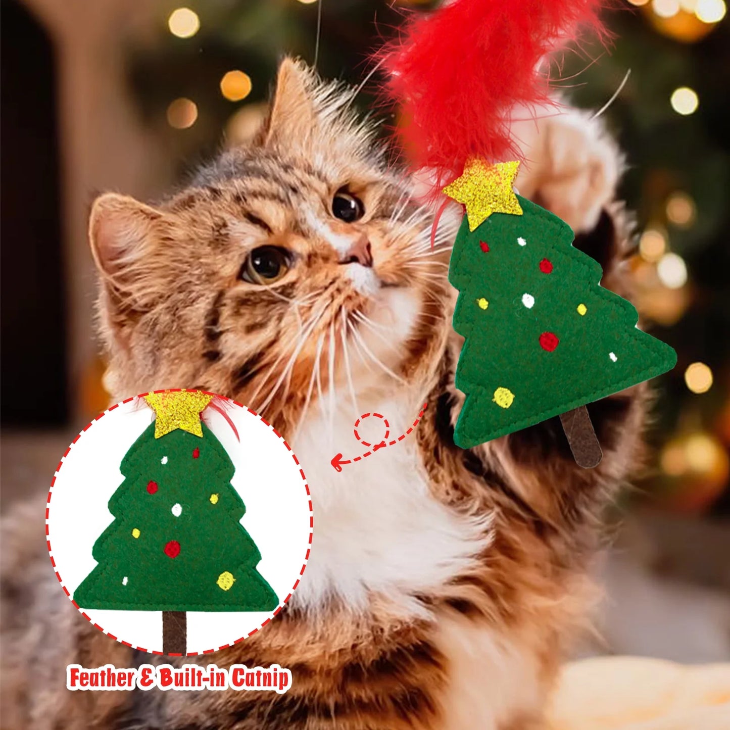 Cat Christmas Stocking, 10 Pack Christmas Cat Toys, for Cats, Interactive Cat Feather Toy with Catnip, Cat Ball Toys, Crinkle Balls for Cat, Mice Toys for Indoor Cats & Kitten