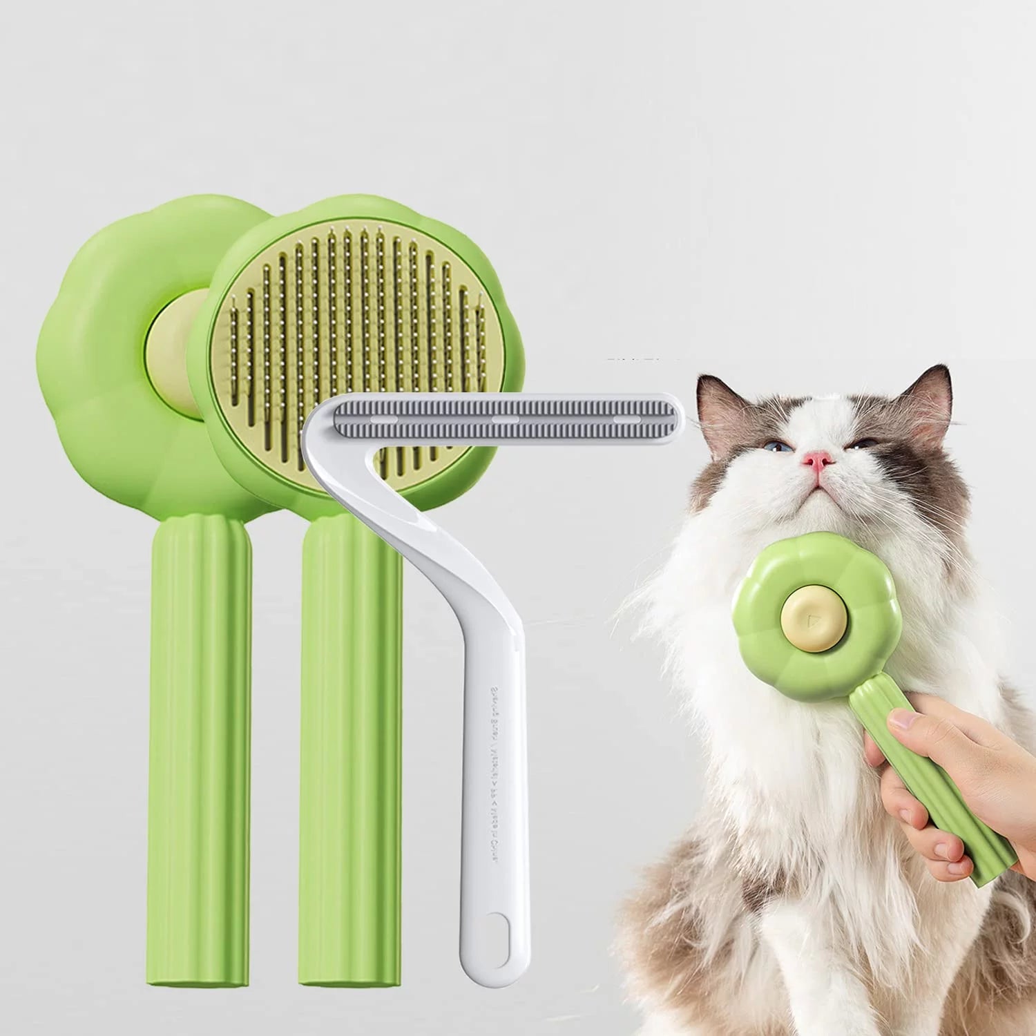 Pet Grooming Brush for Cats and Dogs Self-Cleaning Sliker Brush for Removes Mats Tangles Shedding Brush (Green)