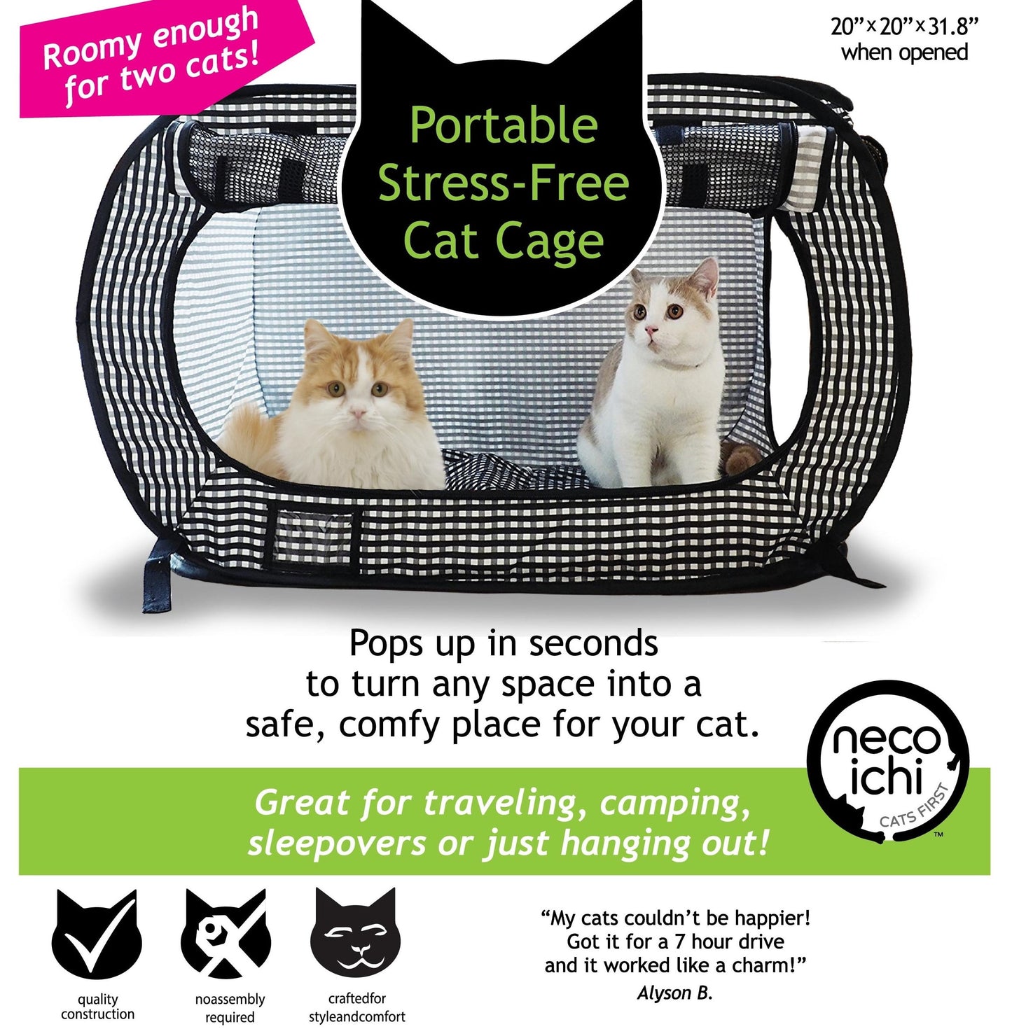 Pop-Up Cat Carrier, Portable & Light-Weight, 31"X20"X20"