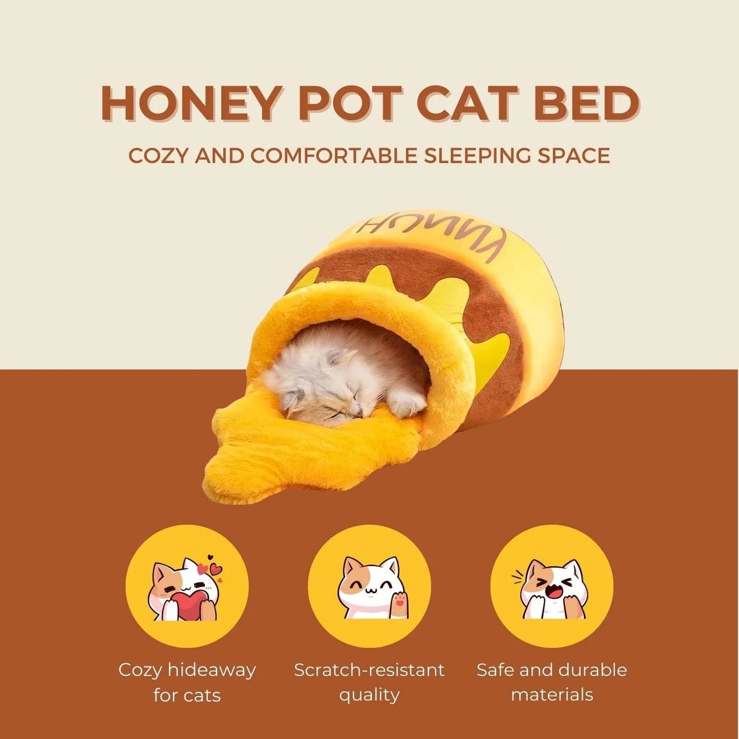 Cat Bed Honey Pot Cat Bed for Indoor - Comfortable Memory Foam Pet Furniture with Cat House Tent - with Removable Washable Cushioned Pillow, Cute Soft Self Warming Kitten Beds for Breeds