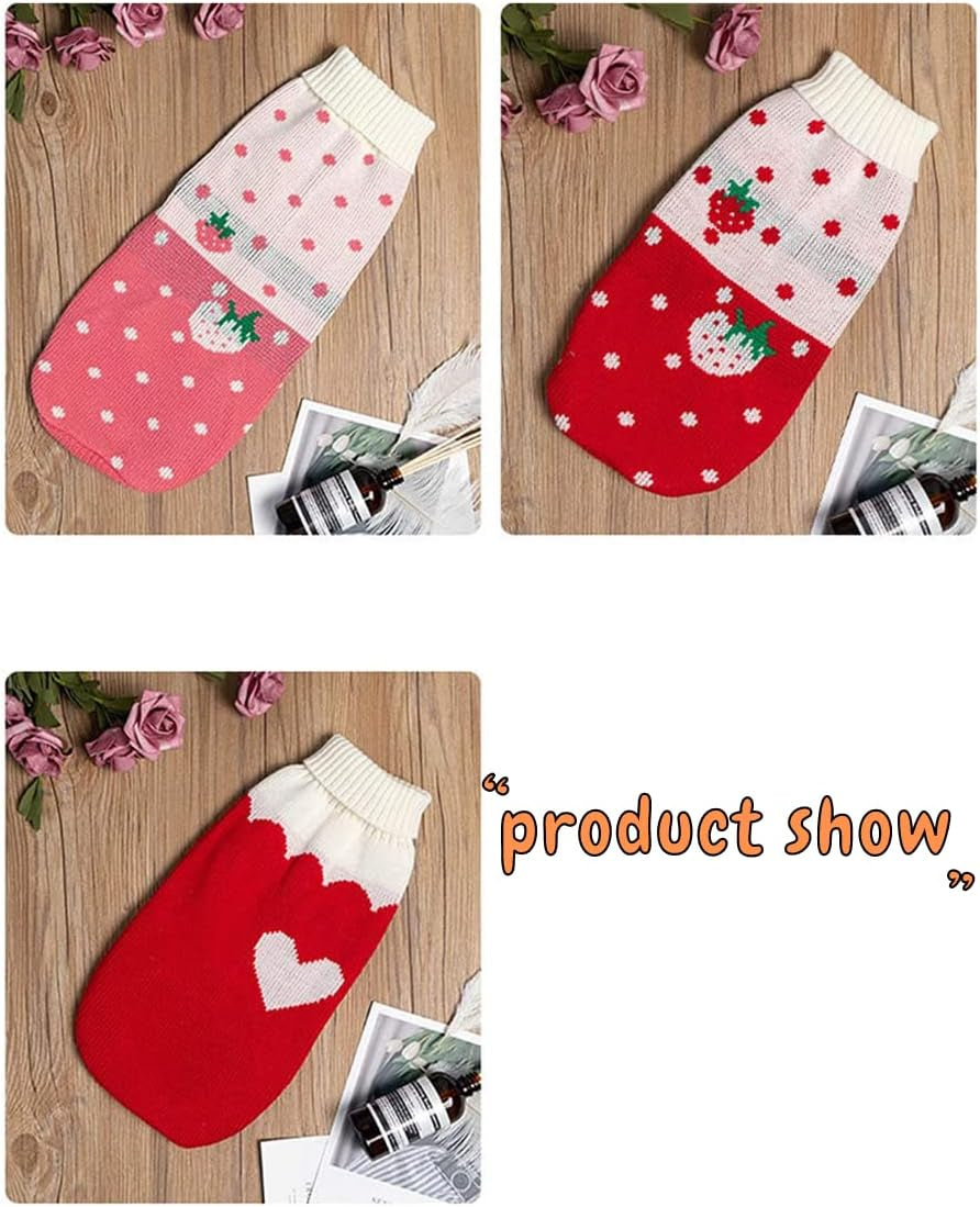 Pet Clothes, Cat Sweater Winter Warm Puppy Clothes Strawberry Knitwear Turtleneck Dog Sweaters for Cats Kitten Puppy (16:Red Strawberry)