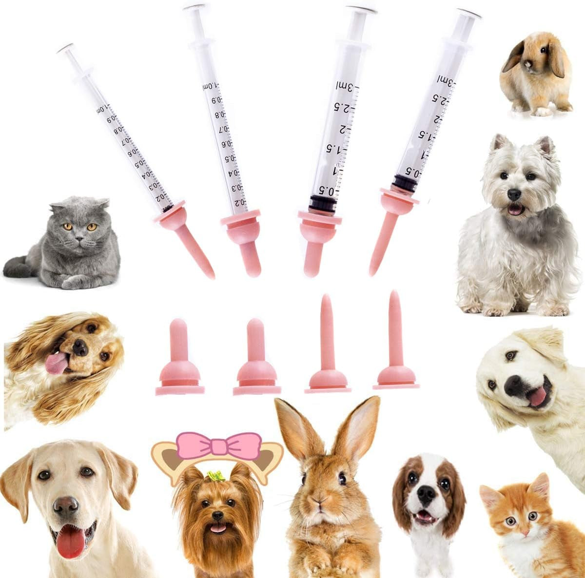 Pet Feeding Bottle,Pet Nursing Kit,Pet Feeding Tool,Pet Syringe,Pet Puppy Bottles,Pet Pill Shooter Dispenser,Dog Cat Kitten Feeding Bottle,Small Animal Silicone Nipples (Pink)