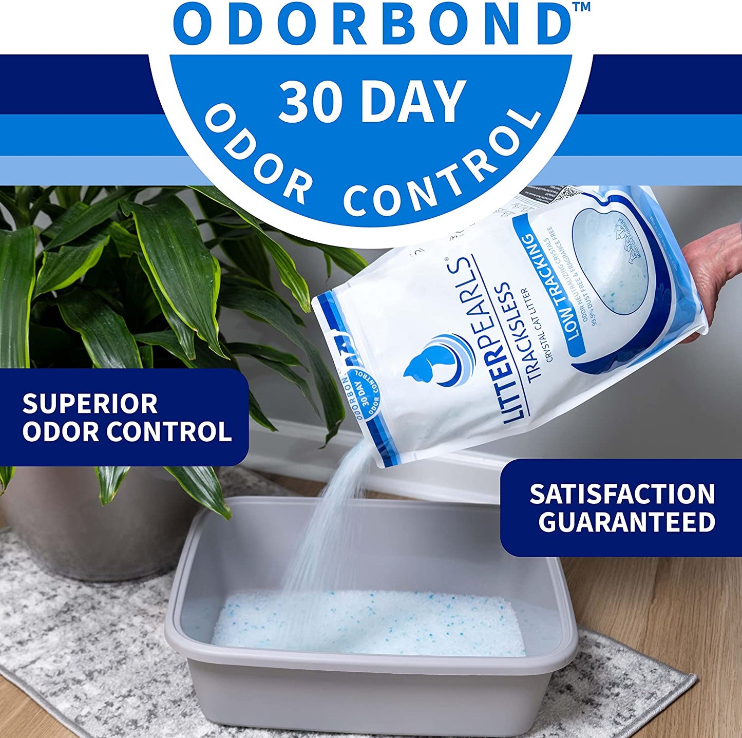 Tracksless Unscented Non-Clumping Crystal Cat Litter with Odorbond, 7 Lb, White, Clear and Blue Crystals