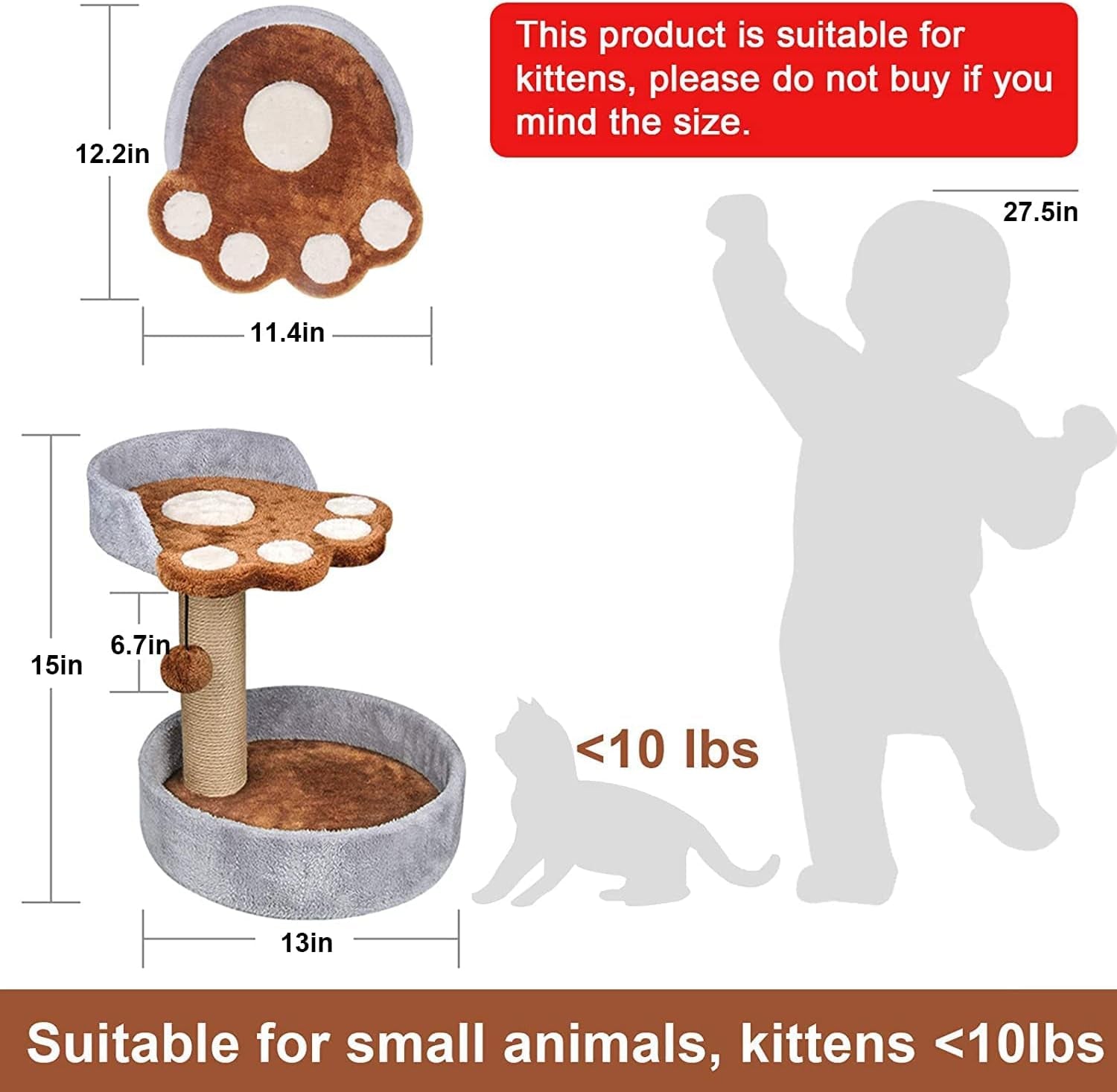 Kitten Tree Cat Paw Cat Tree for Indoor Cats Small Kitten Tree Towers Tower with Scratching Post Cat Activity Tree(Gray-Brown)