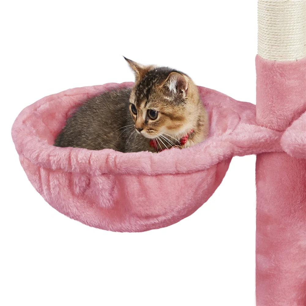 34.5" H Cat Tree Tower with Condo and Perches, Pink