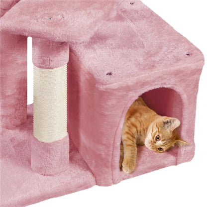 34.5" H Cat Tree Tower with Condo and Perches, Pink