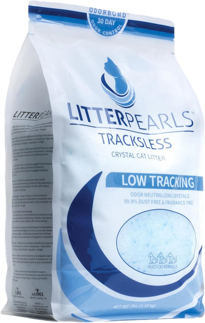 Tracksless Unscented Non-Clumping Crystal Cat Litter with Odorbond, 7 Lb, White, Clear and Blue Crystals