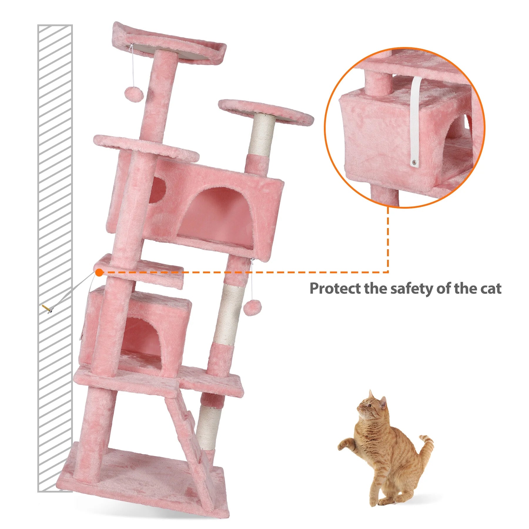 55'' Multi-Level Cat Tree Condo Cat Tower W/Scratching Posts & Plush Perch, Pink