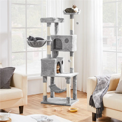 73"H Multi-Level Cat Tree Tower with Condos and Perches, Light Gray