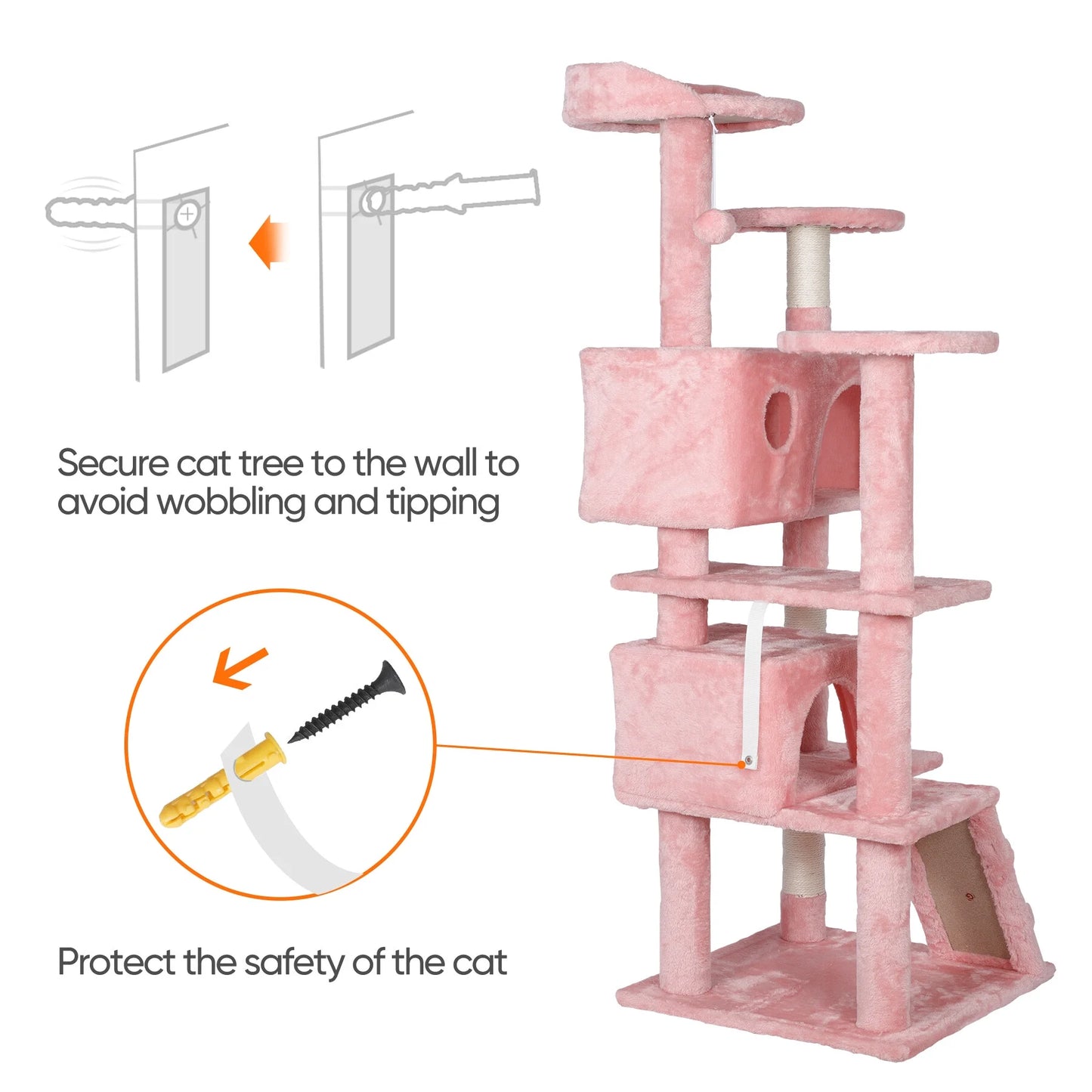 55'' Multi-Level Cat Tree Condo Cat Tower W/Scratching Posts & Plush Perch, Pink