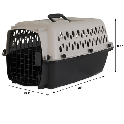 Pet Kennel Small 23" Dog Crate, Plastic Travel Pet Carrier for Pets up to 15 Lb, Grey