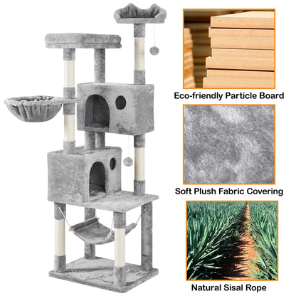 73"H Multi-Level Cat Tree Tower with Condos and Perches, Light Gray