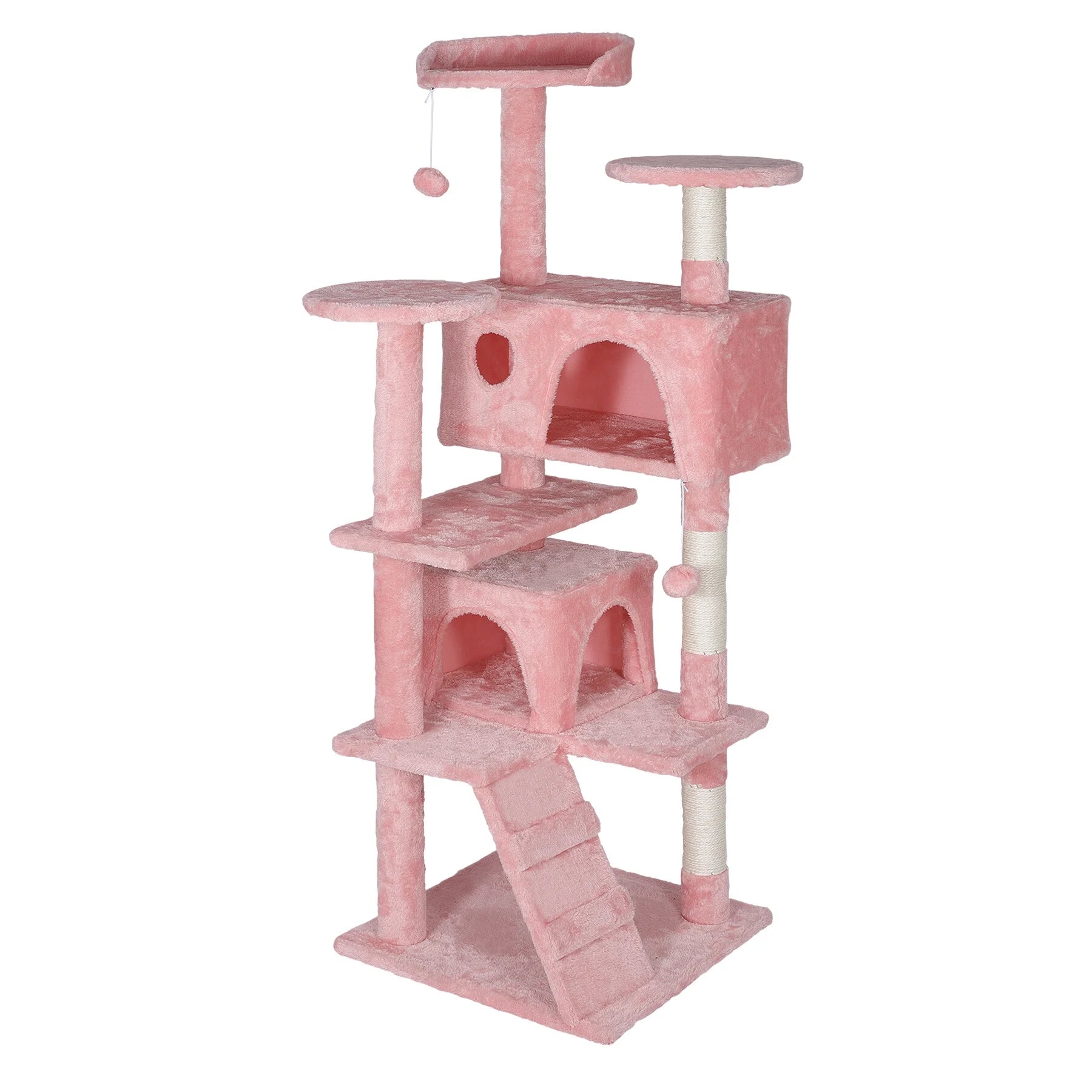 55'' Multi-Level Cat Tree Condo Cat Tower W/Scratching Posts & Plush Perch, Pink