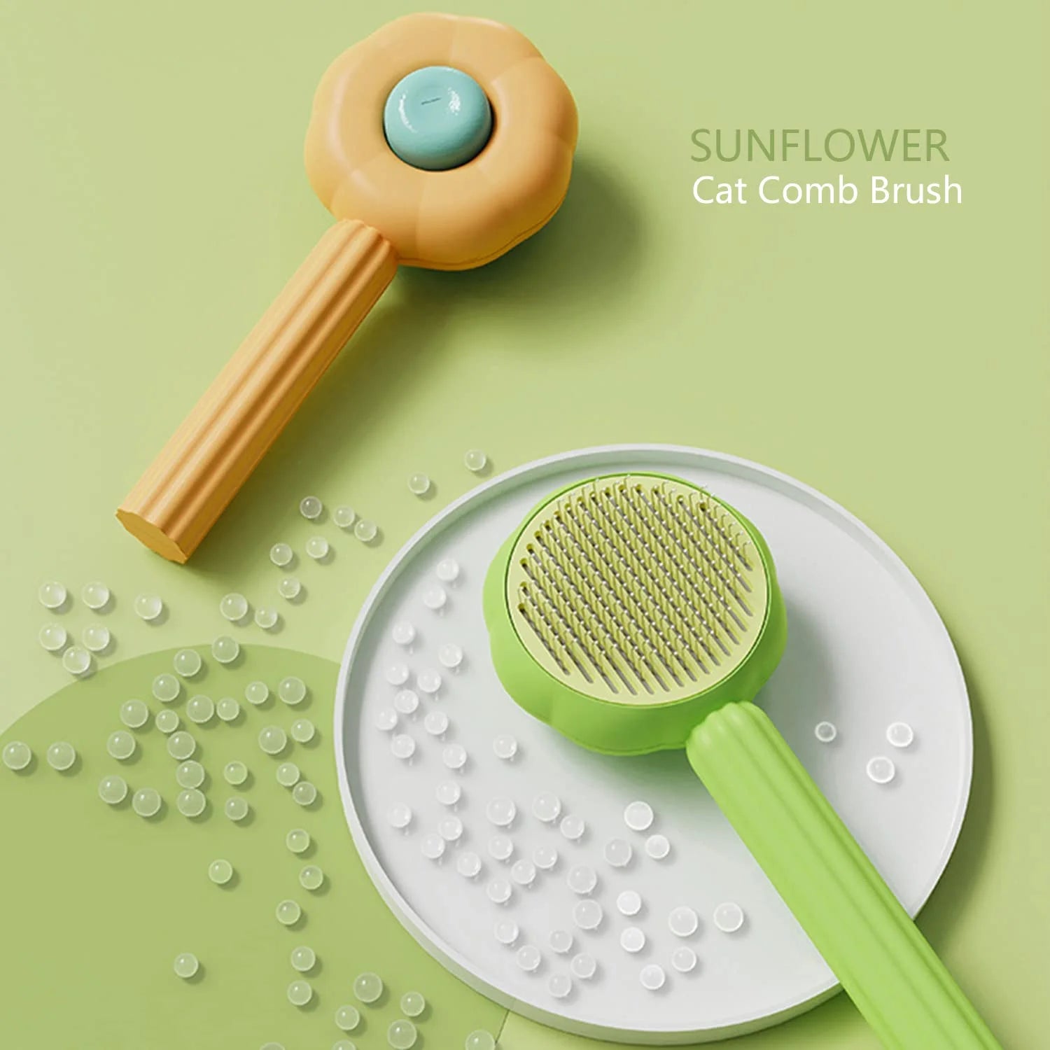 Pet Grooming Brush for Cats and Dogs Self-Cleaning Sliker Brush for Removes Mats Tangles Shedding Brush (Green)