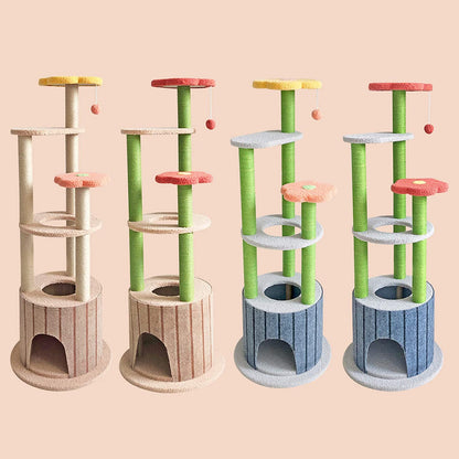 51In Cat Tree Multi-Level Cat Tower Cat Condo Cat Activity Tree with Sisal Scratching Post Cat Climbing Flower Tower House for Cats Kittens Pets 6 Layers(Light Brown&Red&Yellow)