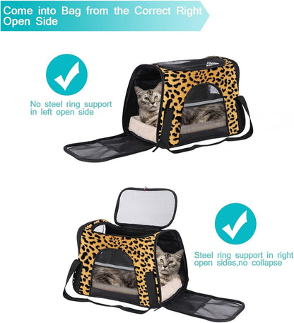 Airline Approved Soft Sided Pet Carrier, Leopard Print Background Travel Bag for Cats & Dogs, Durable, Breathable Airplane, Car Train, Multi-Colored 09, 17X10X11.8 In43X26X30 Cm