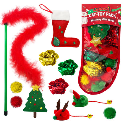 Cat Christmas Stocking, 10 Pack Christmas Cat Toys, for Cats, Interactive Cat Feather Toy with Catnip, Cat Ball Toys, Crinkle Balls for Cat, Mice Toys for Indoor Cats & Kitten