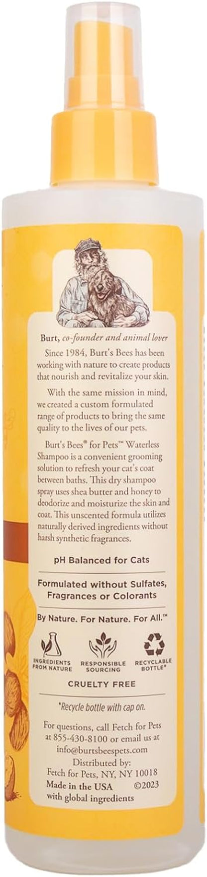 Cat Naturally Derived Waterless Shampoo with Shea Butter and Honey - Cat Waterless Shampoo Spray - Easy to Use Cat Dry Shampoo - Made in the USA, 10 Oz