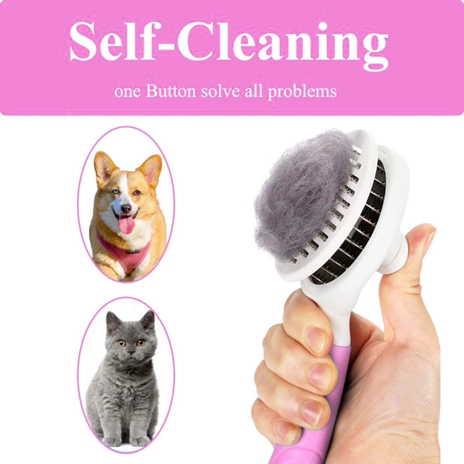 Dog & Cat Brush, Self Cleaning Slicker Brushe for Shedding and Grooming Removes Loose Undercoat, Mats and Tangled Hair Grooming Comb for Cat Dog Brush Massage