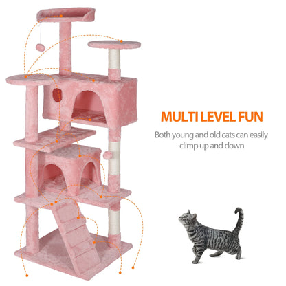 55'' Multi-Level Cat Tree Condo Cat Tower W/Scratching Posts & Plush Perch, Pink