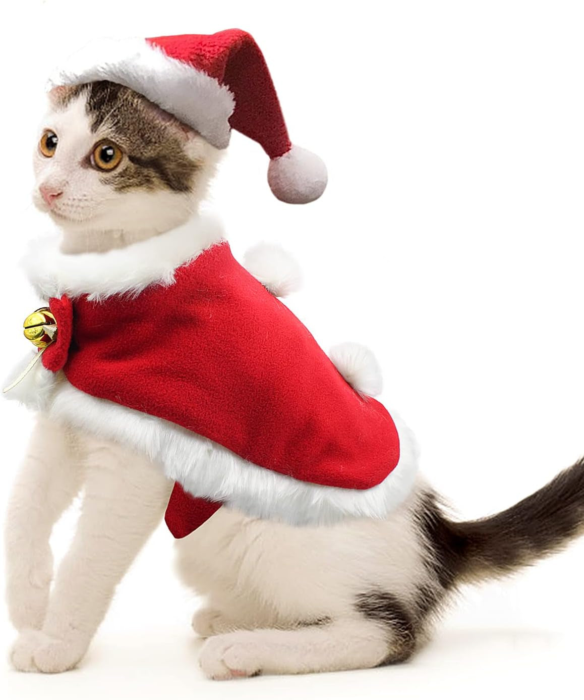 Pet Christmas Costume Cat Santa Outfit Small Dog Xmas Hat with Cloak Set Cat New Year Apparel