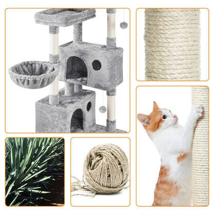 73"H Multi-Level Cat Tree Tower with Condos and Perches, Light Gray