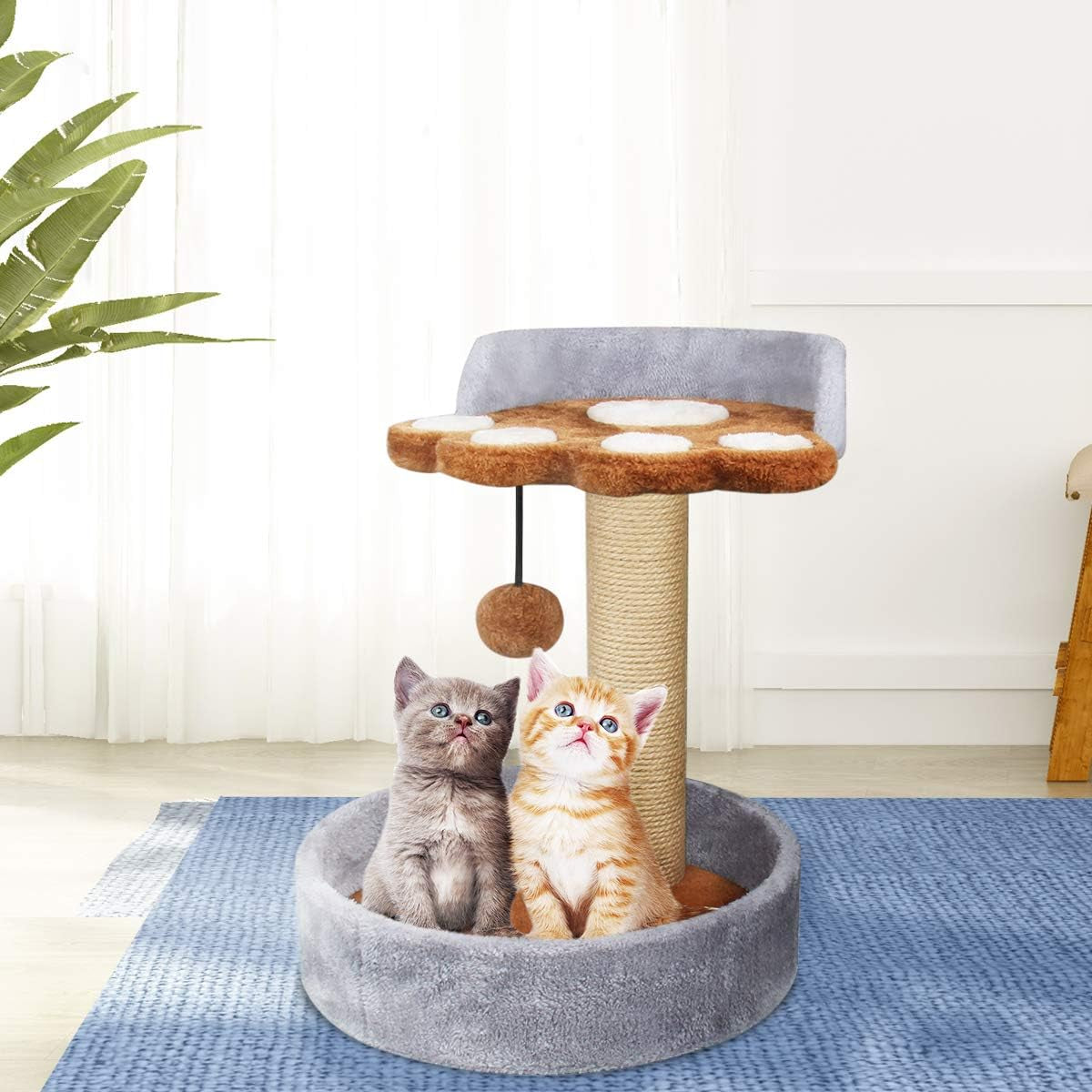 Kitten Tree Cat Paw Cat Tree for Indoor Cats Small Kitten Tree Towers Tower with Scratching Post Cat Activity Tree(Gray-Brown)