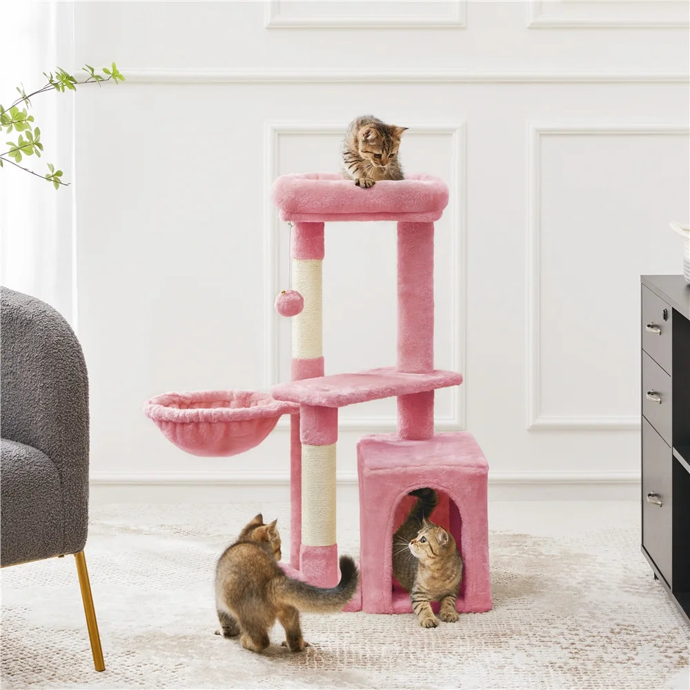 34.5" H Cat Tree Tower with Condo and Perches, Pink