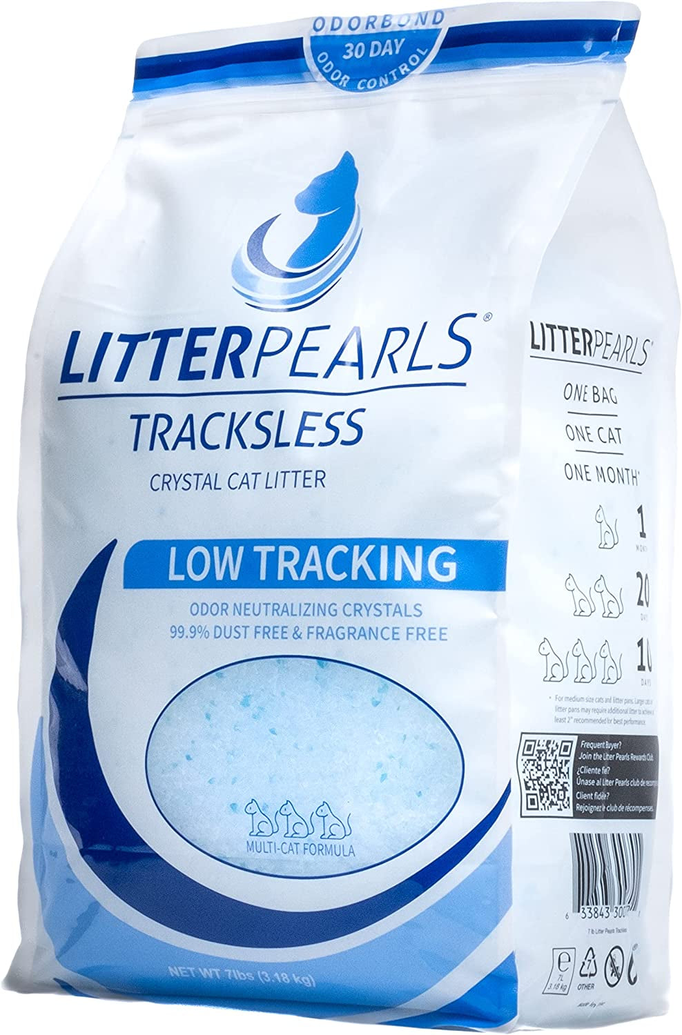 Tracksless Unscented Non-Clumping Crystal Cat Litter with Odorbond, 7 Lb, White, Clear and Blue Crystals