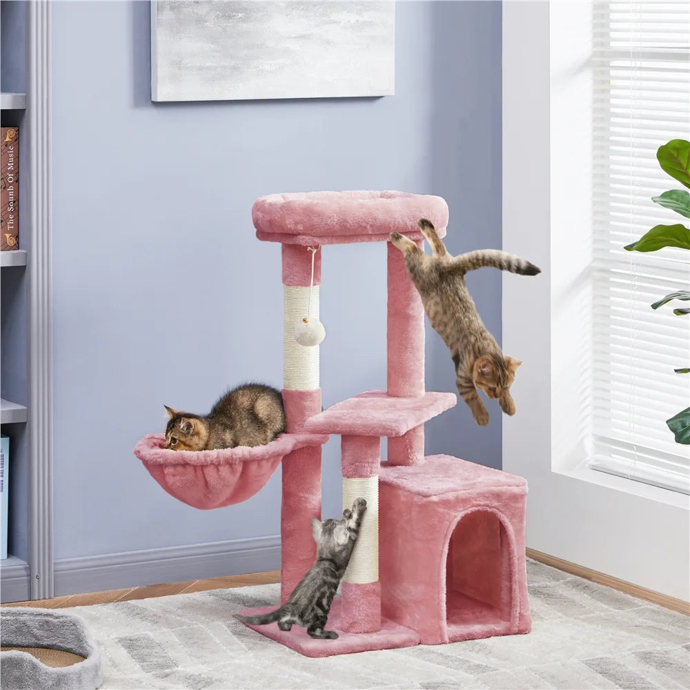 34.5" H Cat Tree Tower with Condo and Perches, Pink