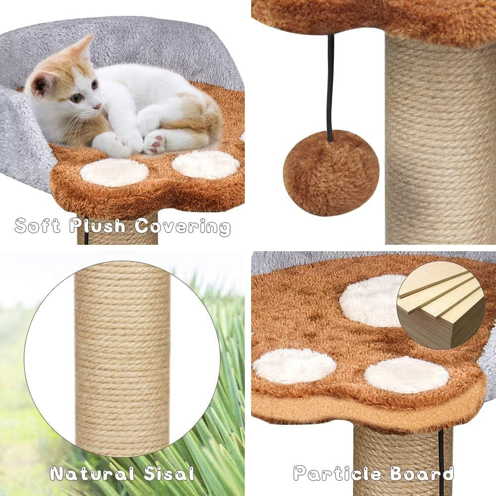 Kitten Tree Cat Paw Cat Tree for Indoor Cats Small Kitten Tree Towers Tower with Scratching Post Cat Activity Tree(Gray-Brown)