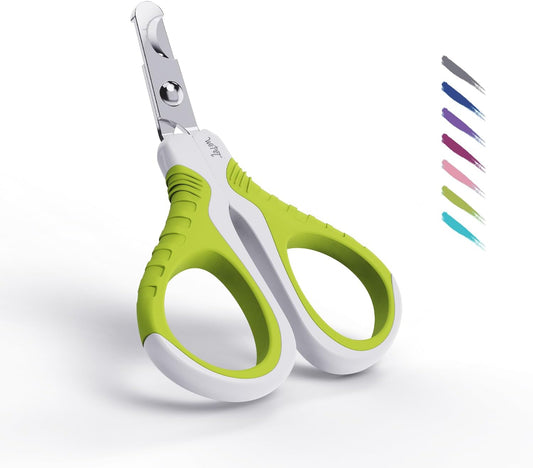 Pet Nail Clippers(U07.1), Professional Claw Trimmer, Bended Scissor Special for Cats, Kittens, Dogs, Puppies, Small Animals, White/Lime Green